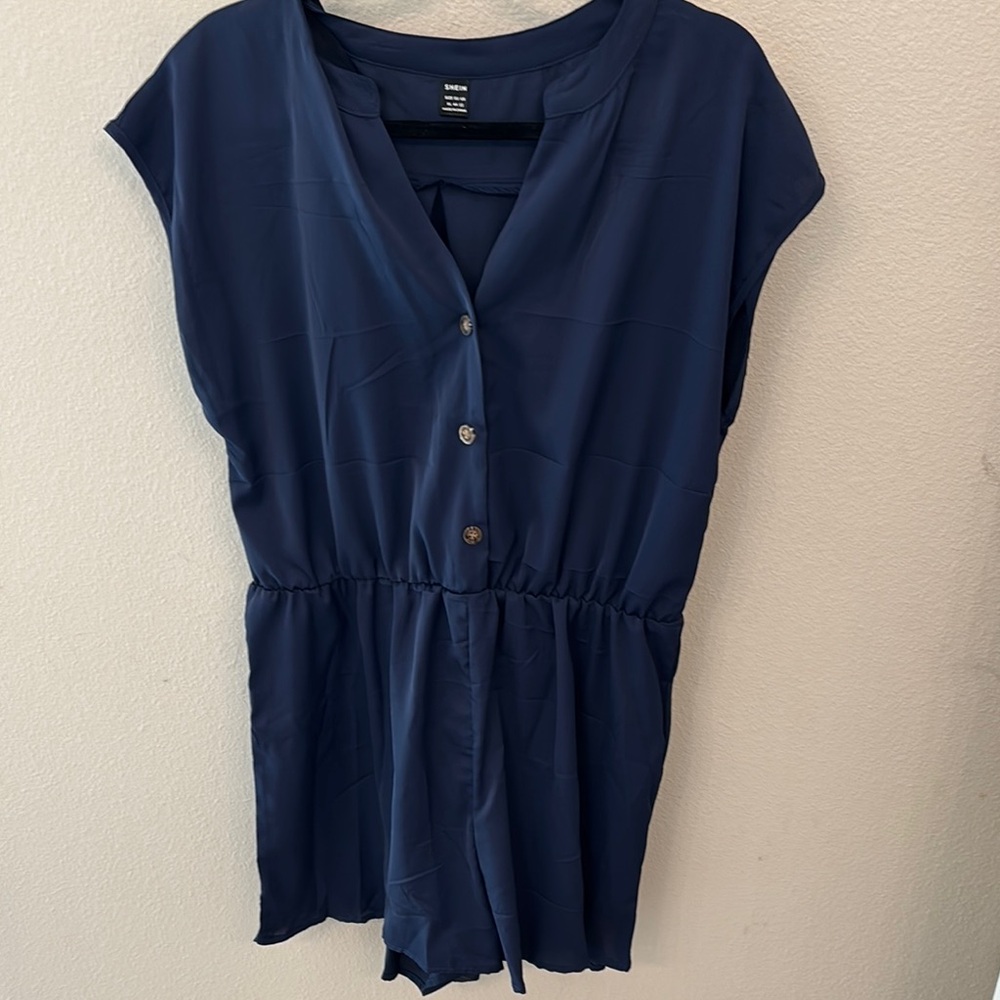 Navy Blue Button-Down Romper